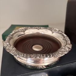 ⭐️ Vintage antique Silver Plated Wine Coaster With Wood Insert