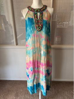 Women’s Soft Surroundings Watercolor Artsy Jeweled Boho Maxi Dress