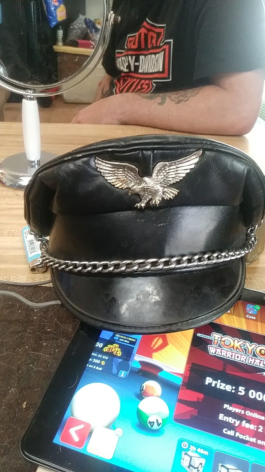 All leather motor cycle hat