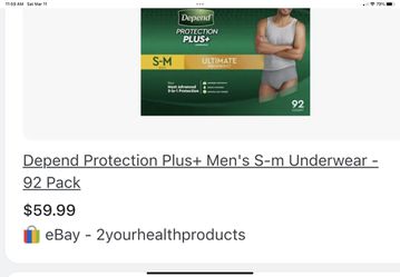 Depend Disposable Underwear For Men, Sizes: Small - Medium Qty: 120 Total,  Two Styles for Sale in Long Beach, CA - OfferUp