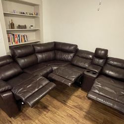 Chocolate Brown Leather Sectional Recliner Couch