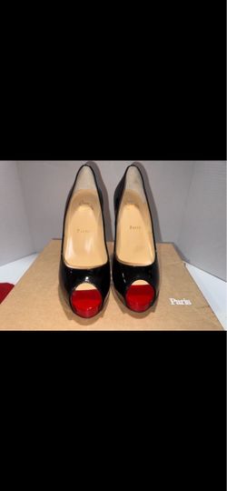 Christian Louboutin Black Patent Peep-Toe Heels