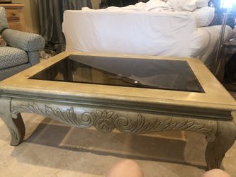 Solid Wood Coffee Table With Beveled Glass Top