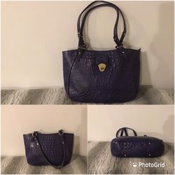 Brahmin zip top handbag shoulder bag navy blue alligator purse 