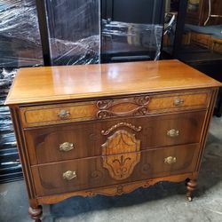 Antique Art Deco Carved Wood Dresser 