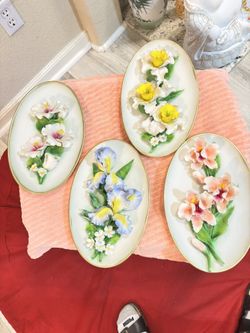 FABAR PORCELAIN ARTISTICHE CAPODIMONTE FLOWERING PLATE WALL FRAME  DECOR made i
