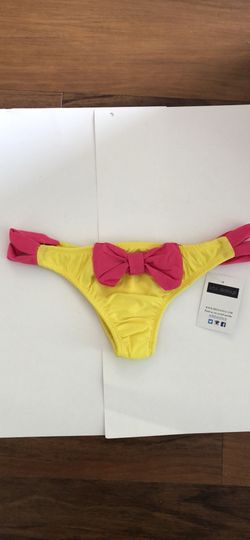 NEW bikini bottoms yellow pink bow style size S/M