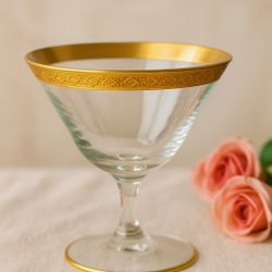 Tiffin Franciscan 1960s Gold Encrusted Rim Sherbet Coupe Glass, 4x3.5”