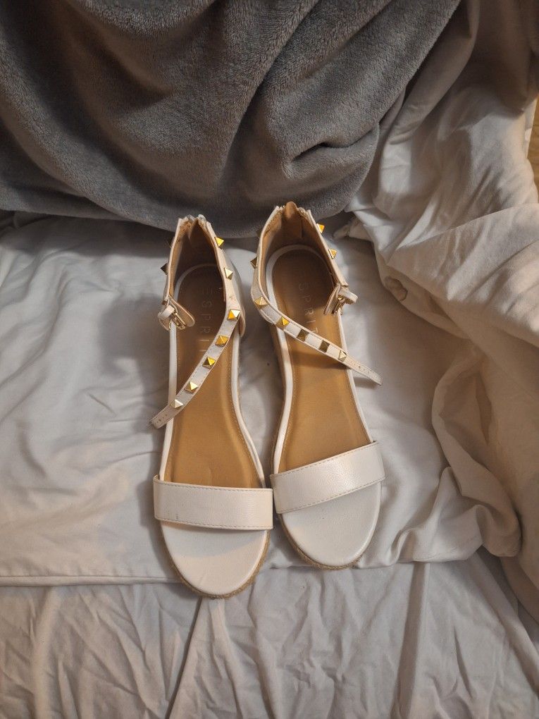 White Sandals With Gold Spikes