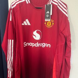 Adidas Manchester United 2024/25 Home Authentic Soccer Jersey Red Long Sleeve L