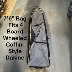 7’6” Surfboard Bag for 4 Boards. Wheeled, Coffin Style - Dakine World Traveler Series - Used Twice - Like New - Extra Thick Padding And Rugged