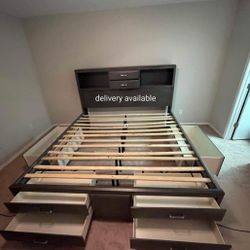 New/ Caitbrook Gray Queen Storage Bed With 8 Drawers/ King, Full Size Available/ Mattress Sold Separately,  Financing Options 