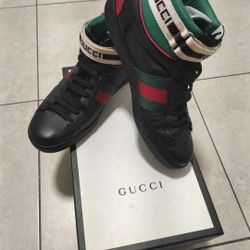 Gucci Ace Stripe High Top Black/Green/Red 523472 Men's Sneakers 