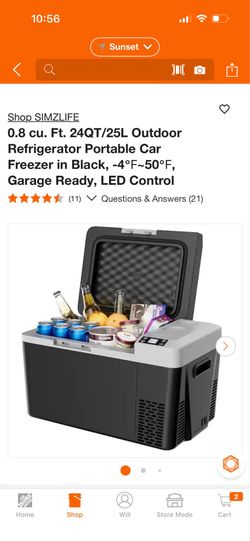 0.8 cu. Ft. 24QT/25L Outdoor Refrigerator Portable Car Freezer in Black, -4℉~50℉, Garage Ready, LED Control