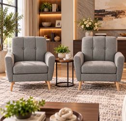 Set of 2 Comfortable Fabric Accent Chairs, Modern Mid Century Style For Home