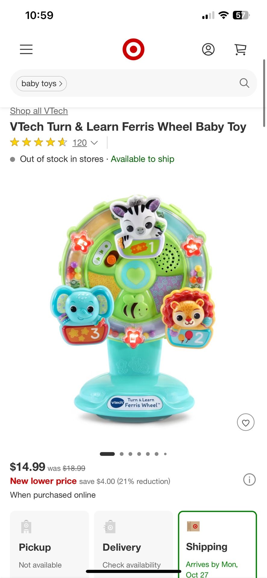 Highchair suction stick toy- VTech Turn & Learn Ferris Wheel Baby Toy