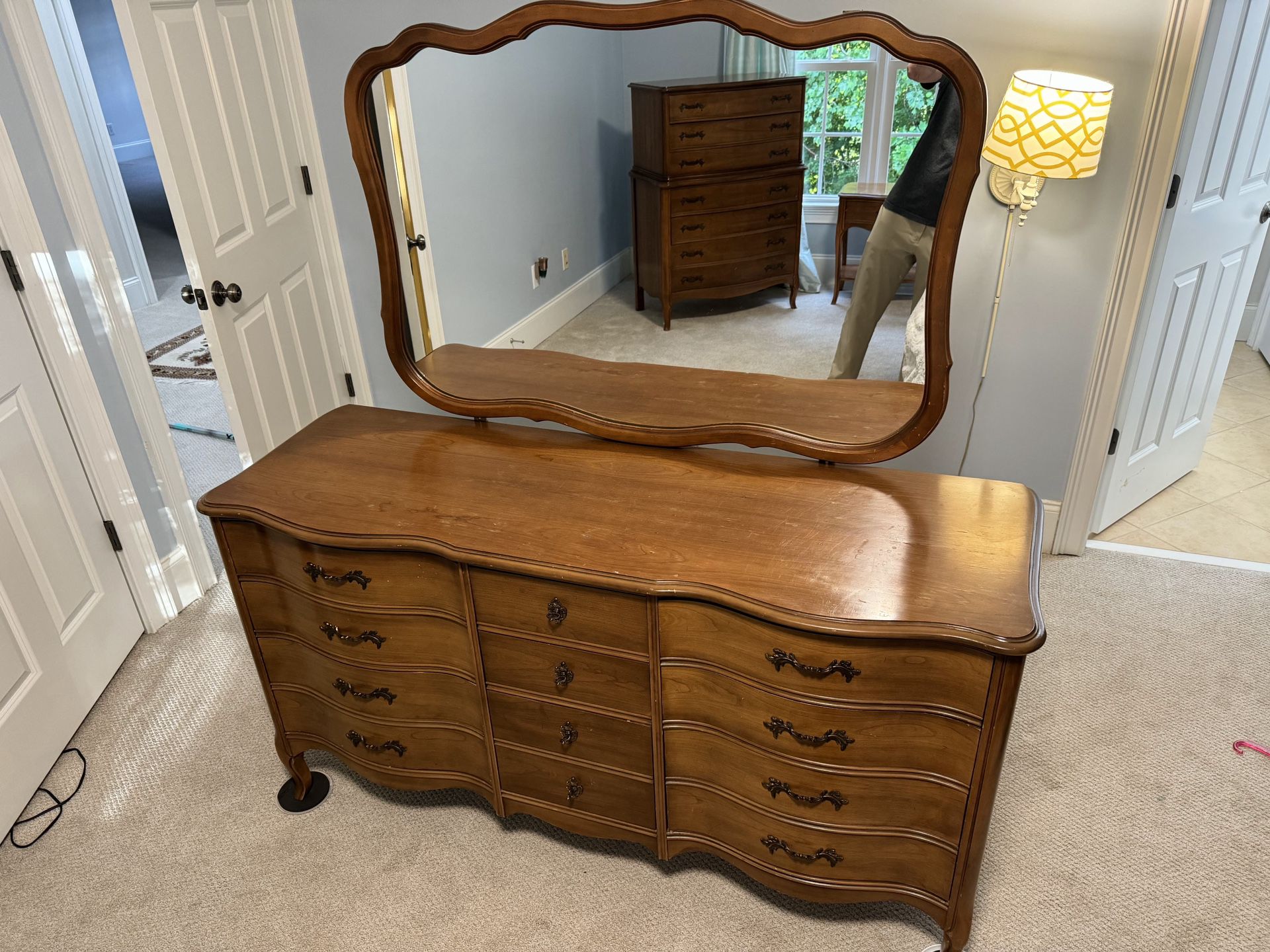 Dixie Furniture Solid Wood Bedroom Set - Dresser W/Mirror, Chest of Drawers & Nightstand 