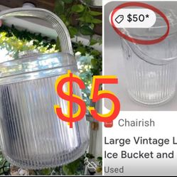 $5 Vintage Mid Century Ice Bucket Clear very cute in good condition