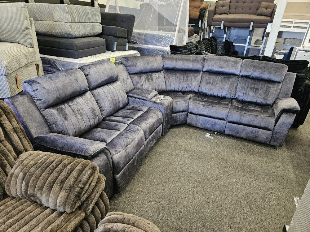 Brand New Sectional Dark Grey Velvet Power Recliners $989