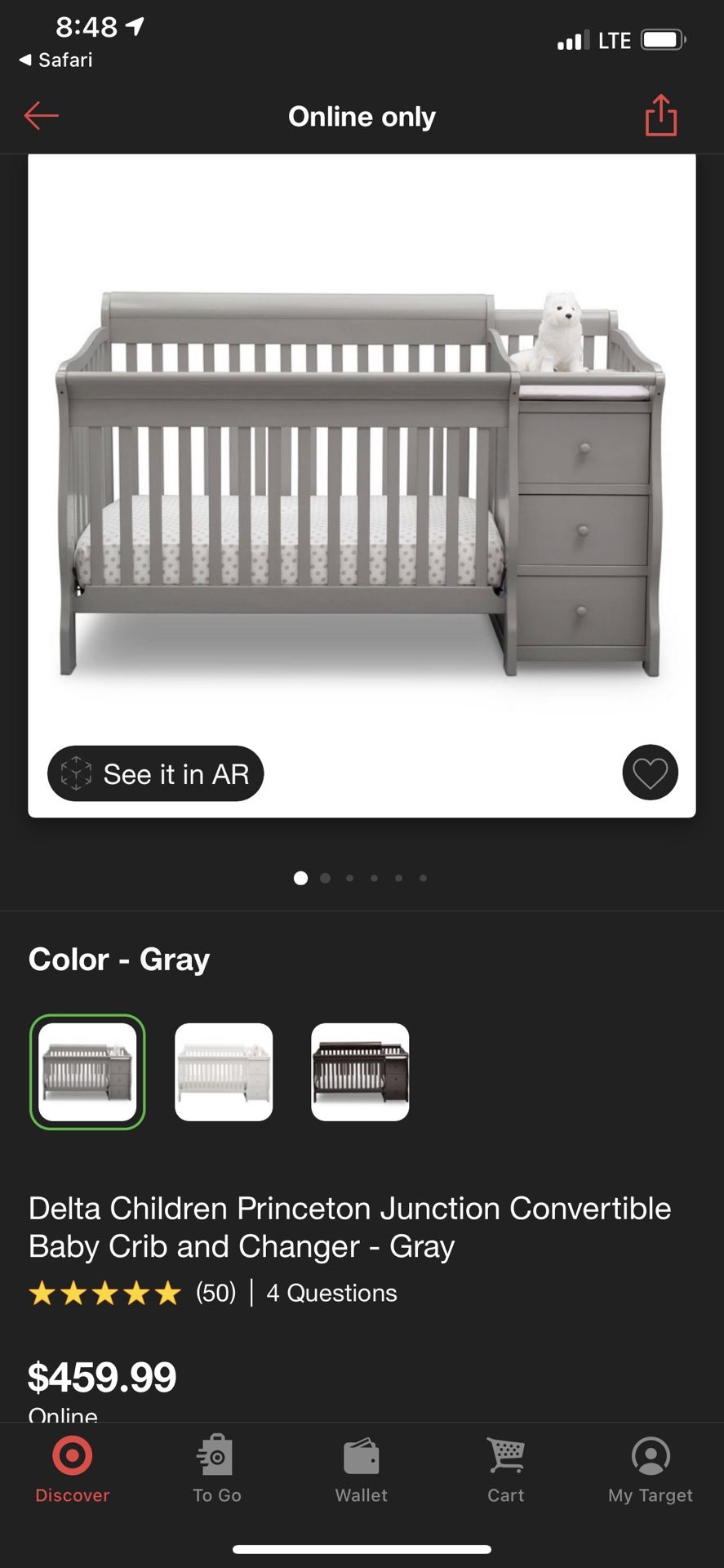 Baby Crib With Changing Table Gray 