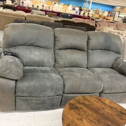 Gray Microfiber Power Reclining Couch