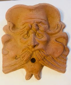 Vintage 11” x 10 1/2” Pirate Face Terracotta Wall Plaque Ceramic Folk Art Garden Decor