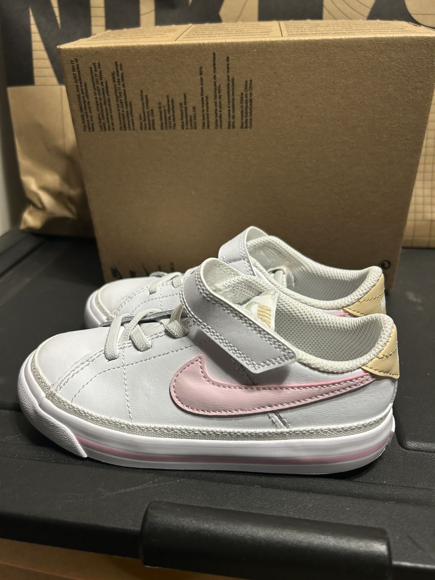 NIKE TODDLER COURT LEGACY (TDV) SNEAKERS WHITE/PINK FOAM SIZE 10C New