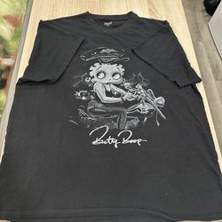 Betty Boop Cartoon Lady Harley Motorcycle Riding Graphic Shirt Black Size XL