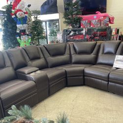 Nestfair 103 in. W Square Arm Faux Leather U-Shaped Sectional Sofa in Brown with 2-Cup Holders and Storage
