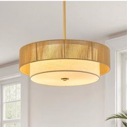VONLUCE 17.7" Boho Rattan Chandelier, 4-Light Rattan Ceiling Light Fixture