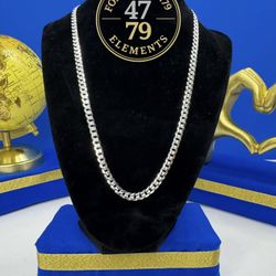 925 Rhodium Plated 20” Cuban Style Curb Chain, 5.1mm In Width.