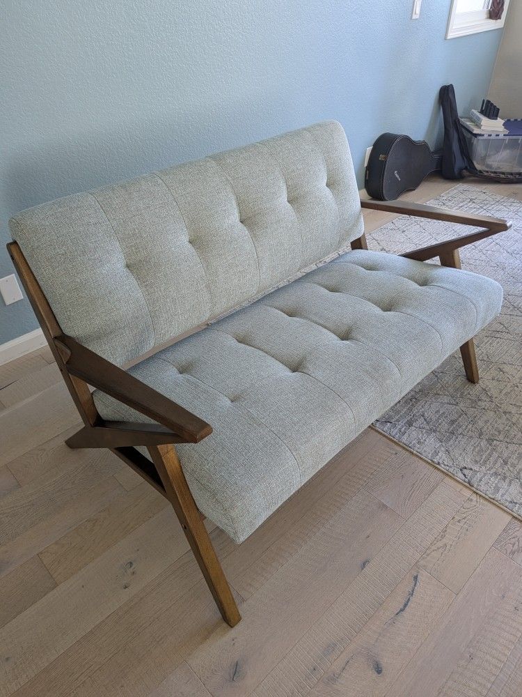 Cambridge Loveseat - Seafoam Blue + Walnut 