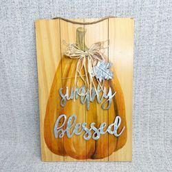 Simply Blessed Pumpkin Fall Harvest Wall Hanging Sign Rustic Farmhouse Decor