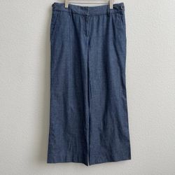 TORY BURCH Blue Lightweight Chambray Casual Straight Wide Leg Cropped Pants