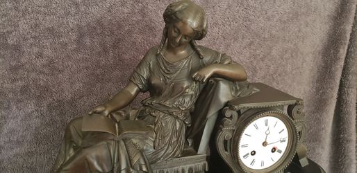 Large Bronze and Marble Clock - P.R. Moreau