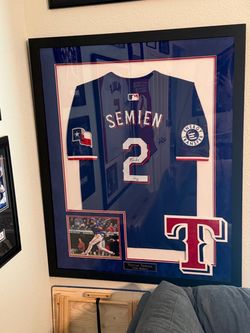 Marcus Semien Rangers signed framed jersey
