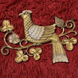 Vintage Syroco 1966 Partridge Bird Flower Branch MCM Art Wall Plaques