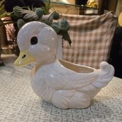 Vintage White  ceramic duck planter