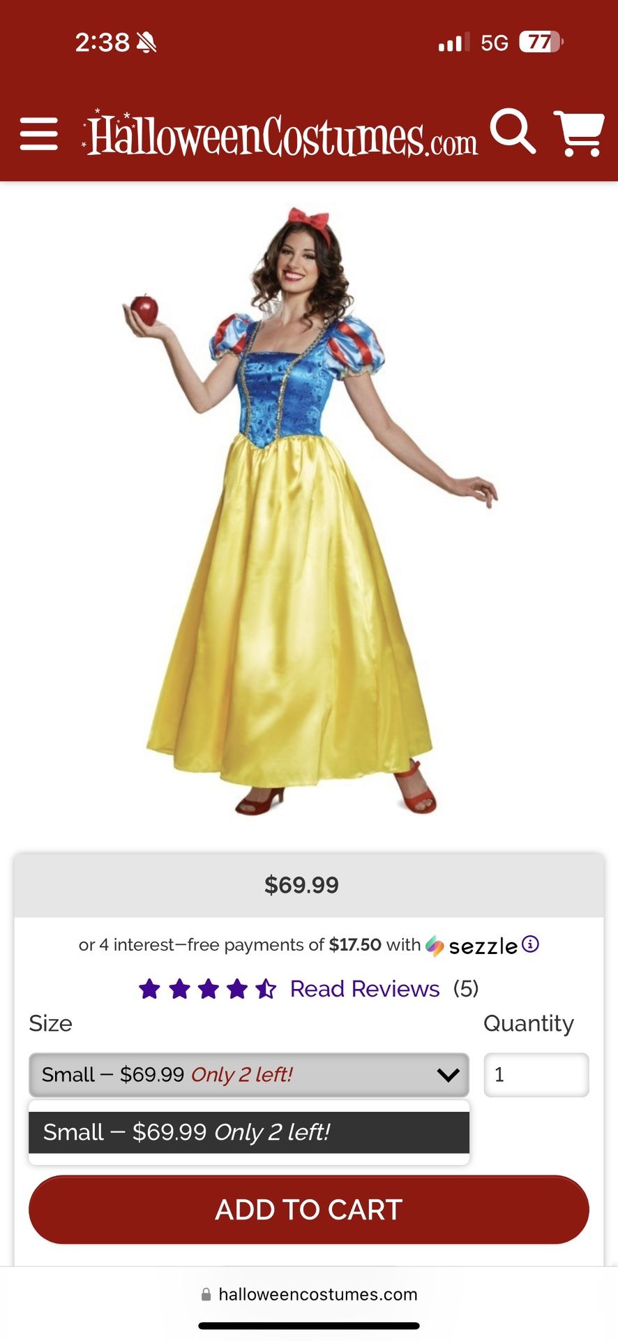 Womens Snow White Dress Up Dress