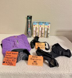 Dog Accessories – Coat, Harnesses, Collars & Leashes (see description area for individual prices)