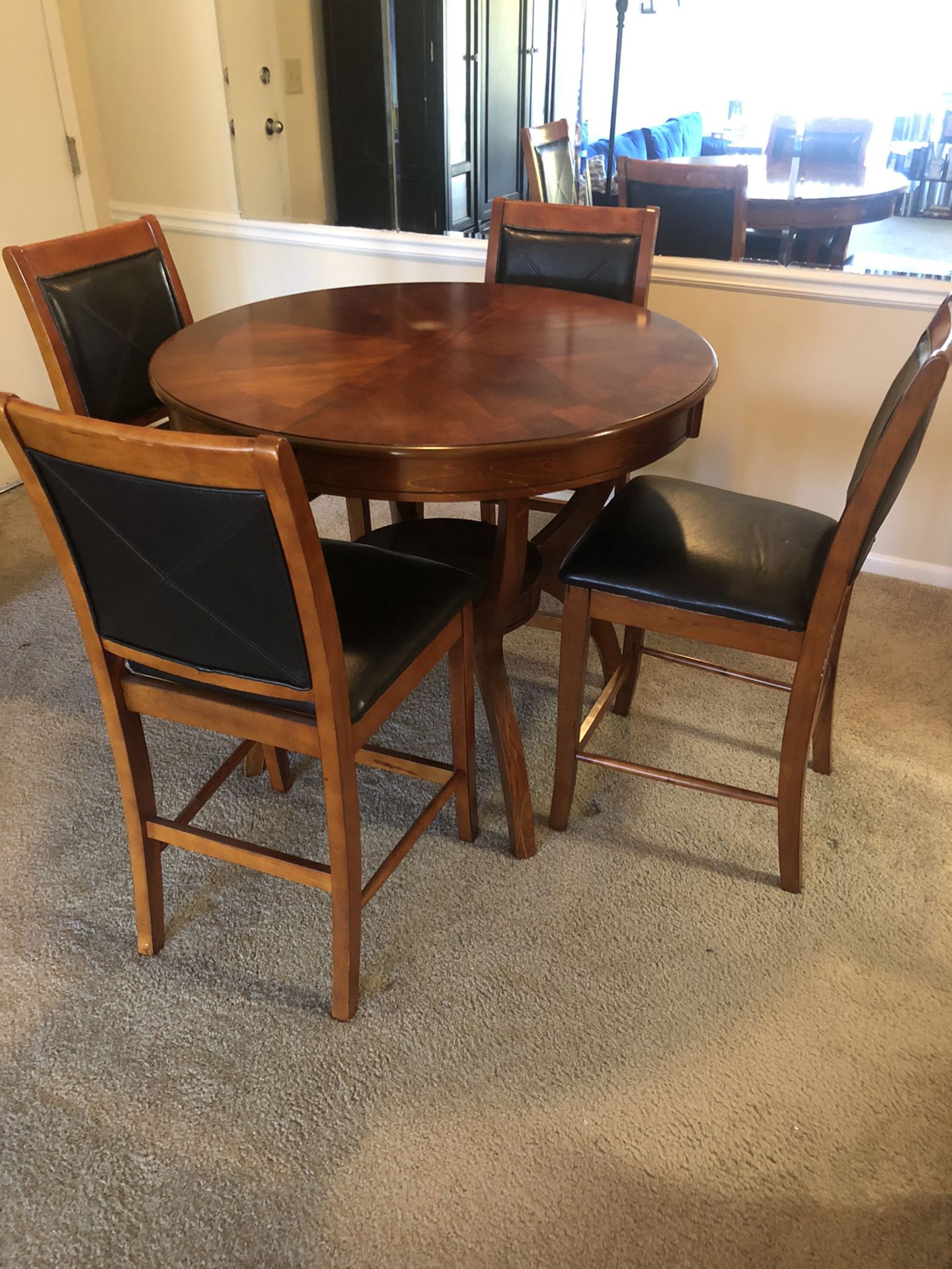 Free Bar Height dining table with 4 chairs with leather padding