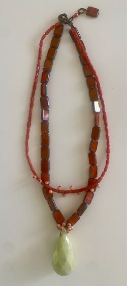 Beaded Necklace with Green Pendant