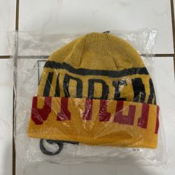 Brand New Supreme New Era 2-Tone Logo Beanie Yellow FW21 For $100