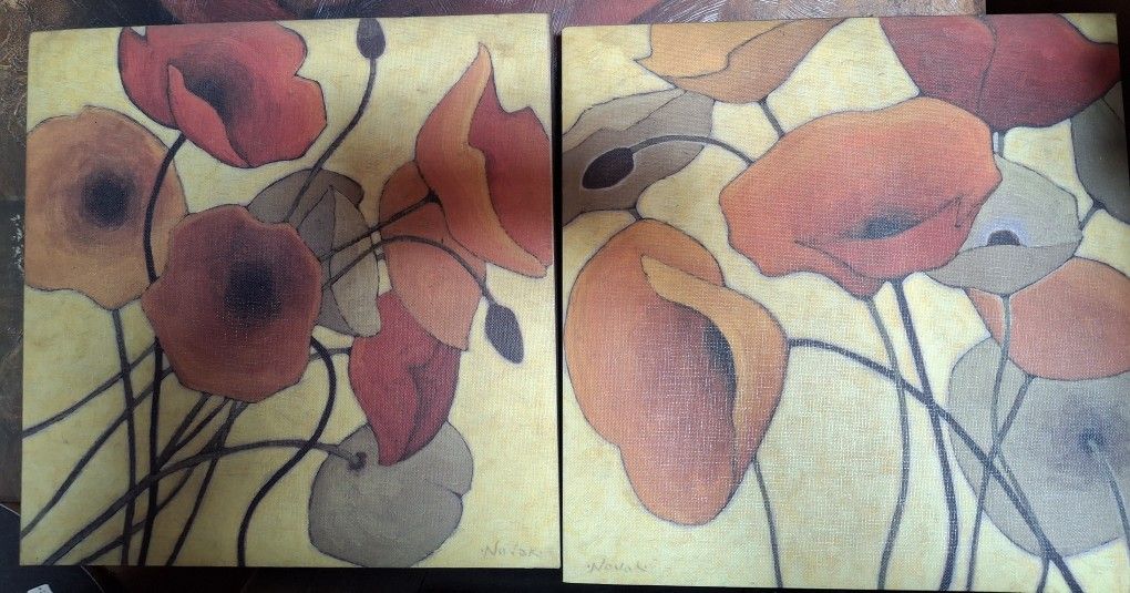 Pumpkin Poopies By Shirley Novak Canvas Prints Set Of 2