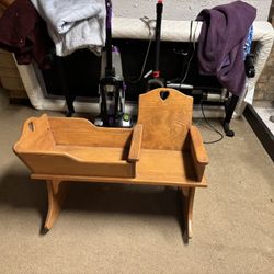 Oak Wood Child Rocker With Bassinet 