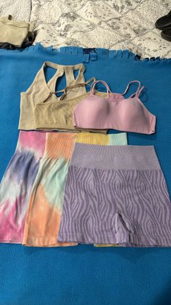 Lots of sports bras and workout shorts