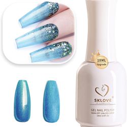 Gel Nail Polish, 3 different colors Ivory White Glitter, Light Brown, and Ocean Blue Glitter 