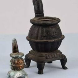 Two Mini Cast Iron Pot Belly Stoves - Vintage - Good Used Condition!