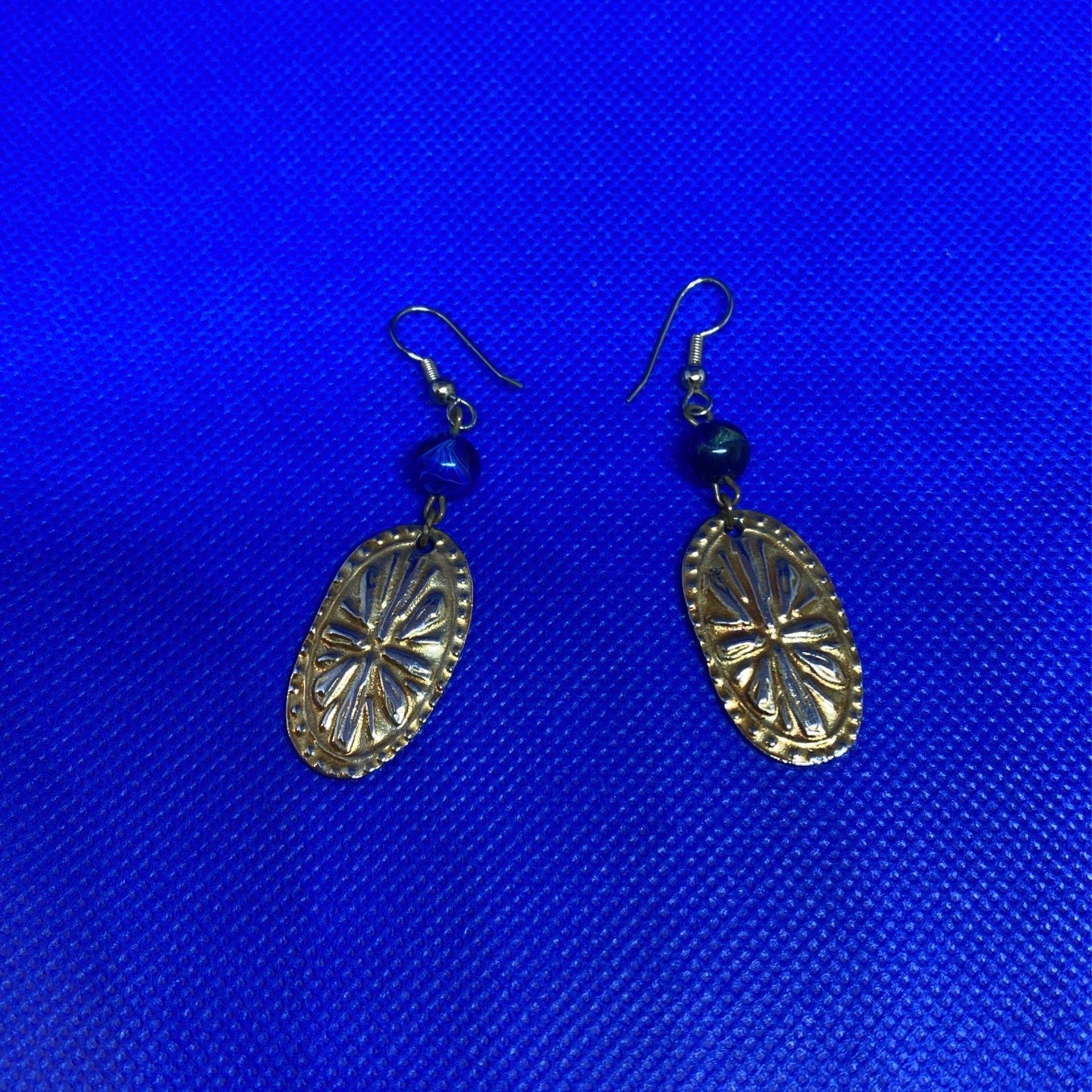 Gold and Blue Dangle Earrings