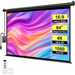 84 Inch 16:9 Motorized Projector Screen, Black